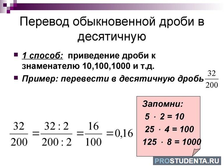  как преобразовать простую дробь в десятичную