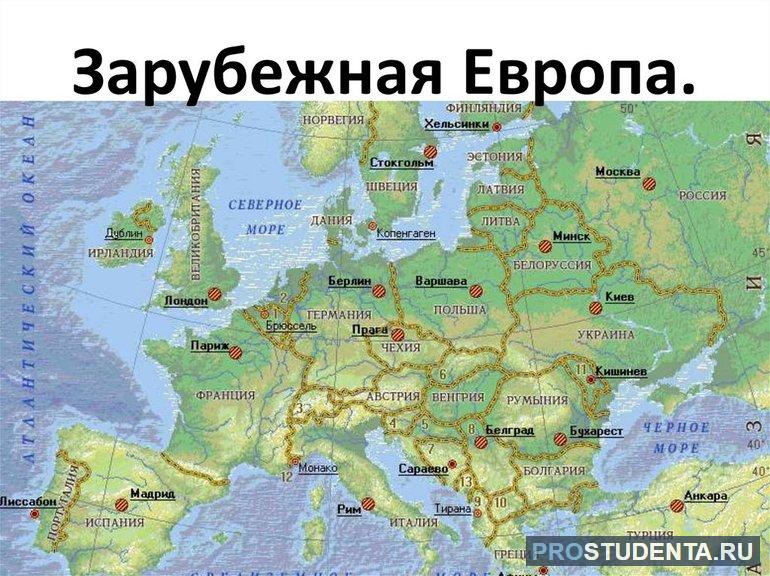 Площадь и население стран Зарубежной Европы