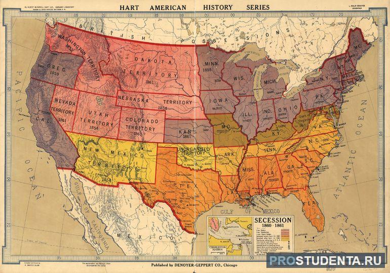 Карта США 1860 года 