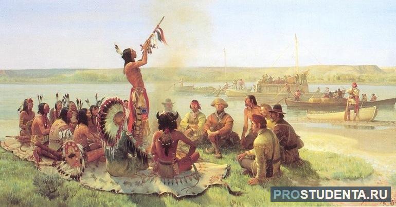Заключение мирного договора между англичанами и индейцами