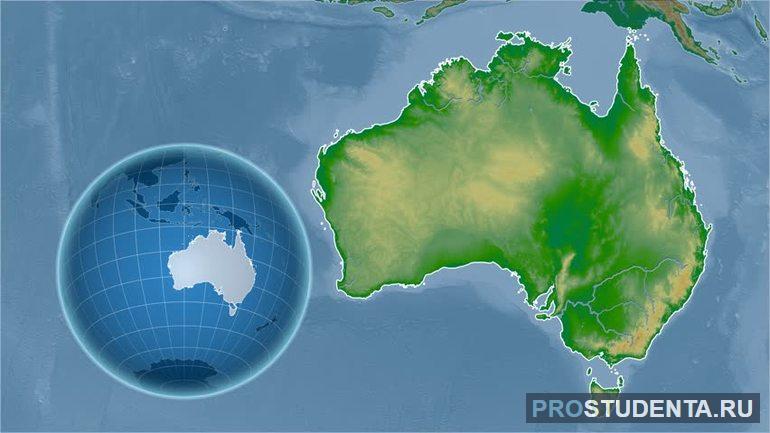 Расположение Австралии на земном шаре