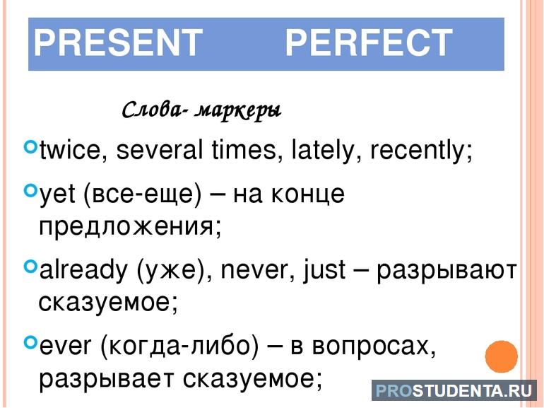 Present perfect слова маркеры