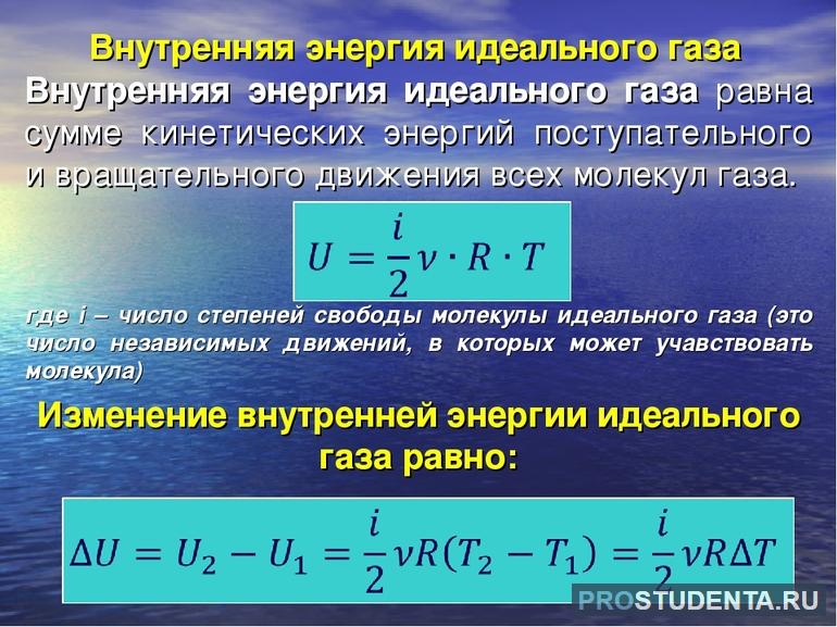 Формула внутренней энергии идеального газа