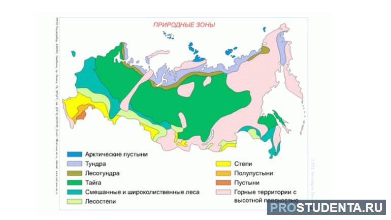 Расположение широтных природных зон на карте Земли