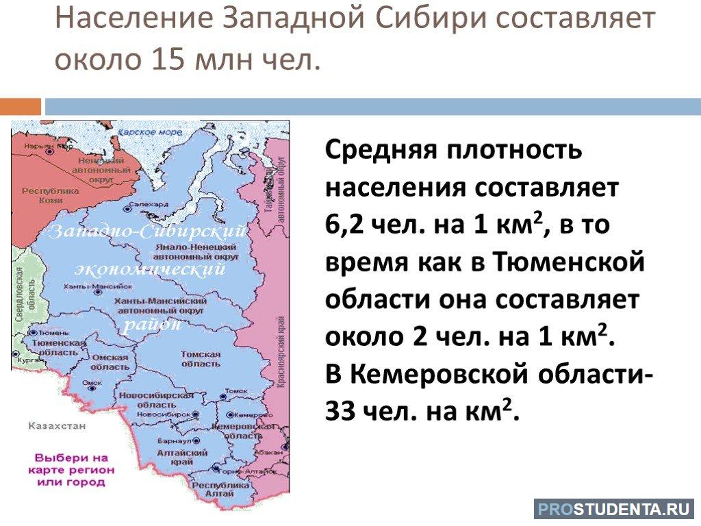 Население восточной сибири 9 класс география. Карта плотности населения Западной Сибири. Плотность населения Западной Сибири чел км2. Плотность населения Западной Сибири составляет. Западная Сибирь экономический район население плотность.