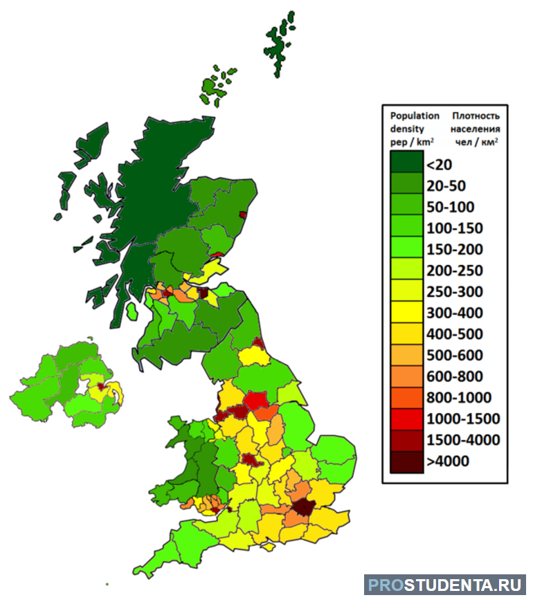 Великобритания плотность населения карта