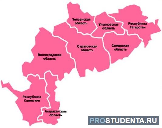 Поволжское региональное. Субъекты Поволжского экономического района на карте России. Карта субъектов Поволжского района. Поволжье экономический район состав района. Поволжье карта областей.